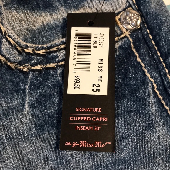 Miss Me Signature Cuffed Capri LT BLUE Inseam 20” - Picture 5 of 8